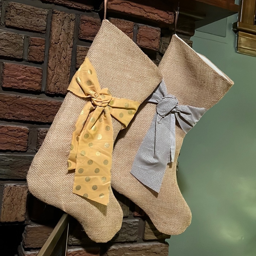 TWO burlap Christmas stockings!